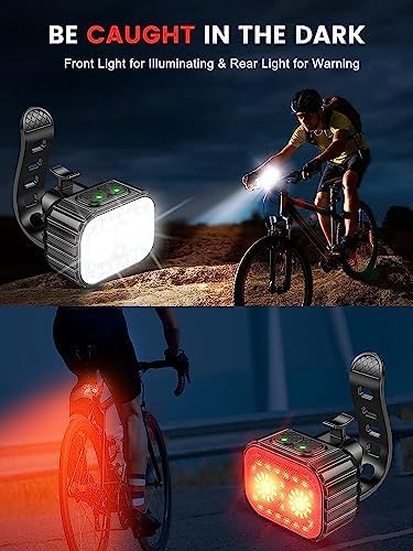 Bike Lights Super Bright, Rechargeable Bicycle Lights Set Multiple Modes, Waterproof Bike Lights for Night Riding/Cycling Safety, Front and Back Bike Reflectors Light, Long Battery Life