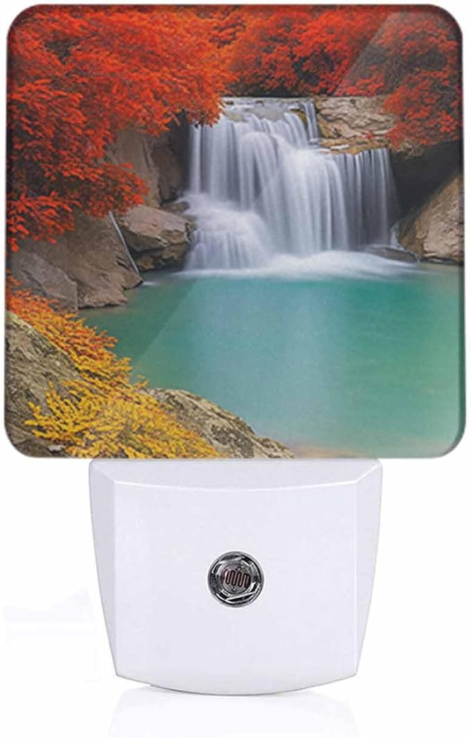 Waterfall Night Light Plug-into Wall National Park Dense Forest Nightlight Lamp with Dusk to Dawn Sensor, Led Lamp 0.5W Energy Efficient for Home Decor