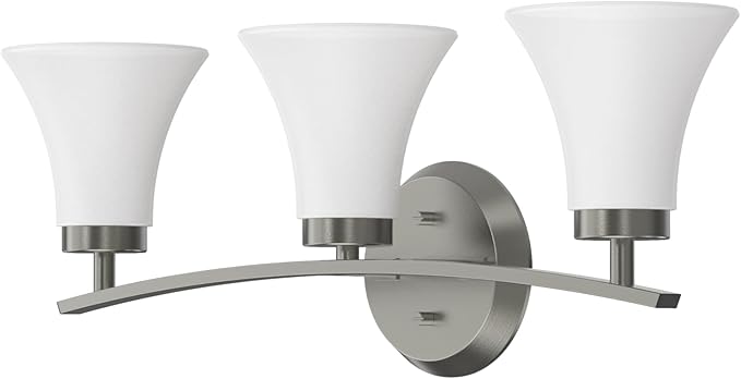 Anta Modern Farmhouse 3-Light Vanity Light Indutrial Wall Sconce Lighting with Etched Glass Shade in Brushed Nickel Finish for Bathroom, Hallway, Entryway, Kitchen, Mirror, Laundry Room