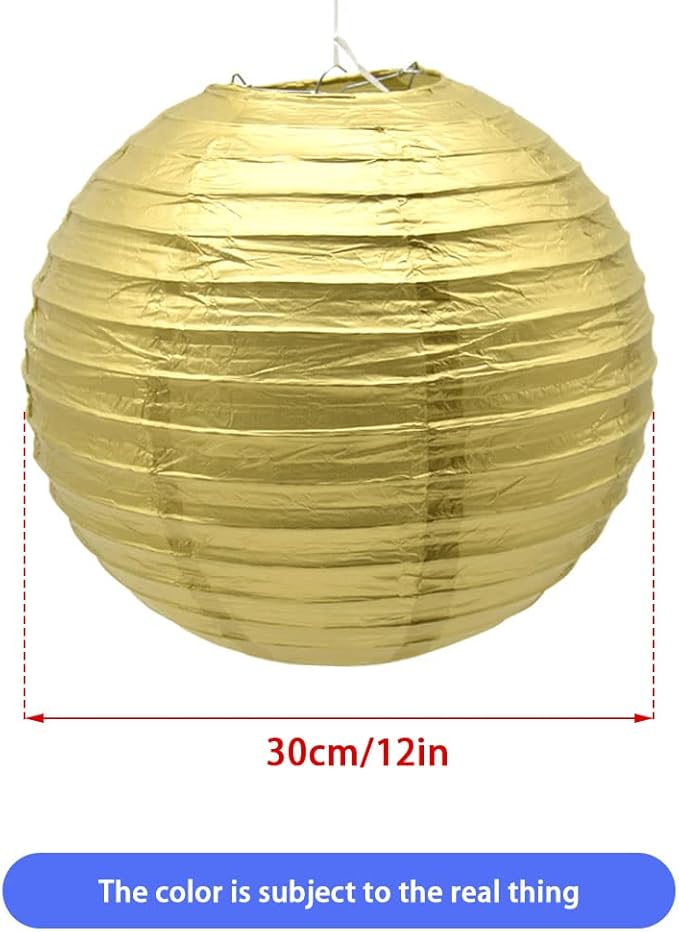 3pcs Paper Lanterns Decorative Round Chinese Paper Lanterns for Birthday Halloween Wedding Baby Bridal Shower Home Decor Party Decoration (12in/Gold)