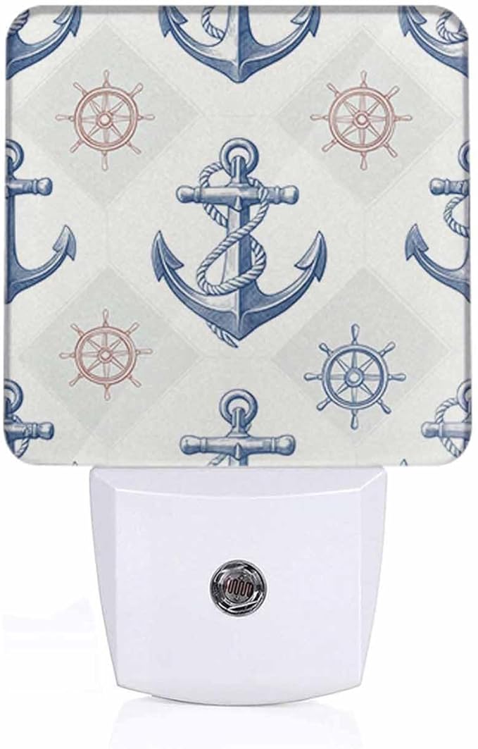 Anchor LED Night Lights Plug into Wall Vintage Rudder Compass for Navigation 0.5W Plug in Night Light, Dusk to Dawn, Bright Nightlight Auto On/Off, for Room Bedroom Bathroom