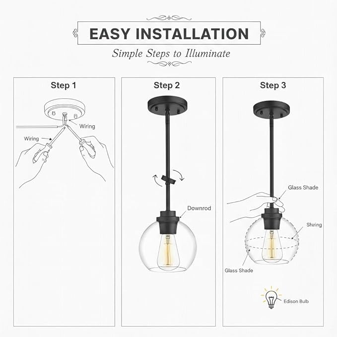 Pendant Light Fixtures,7 Inch Globe Black Pendant Lights Kitchen Island with Clear Glass, Modern Hanging Lights for Kitchen Island, Dining Room, Bedroom, Hallway, Farmhouse,1 Pack