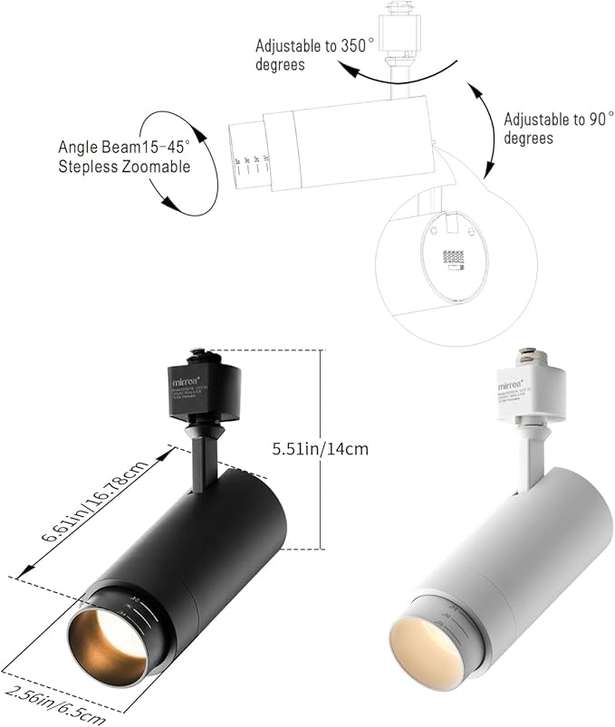 mirrea 5-Color Zoomable H-Type Black Track Lighting Heads, 13.5W LED Track Light Head, 2700K-5000K Adjustable, Beam Angle 15°-45° Ceiling Spotlight Fixtures Pack of 6