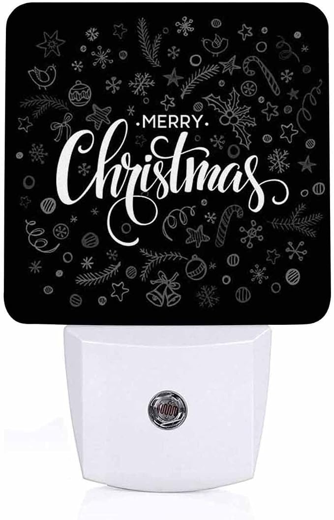 LED Night Light Lamp with Smart Sensor Dusk to Dawn Sensor,Happy Black Vintage Merry Christmas Night Light Daylight White,0.5W Plug-into Wall for Adults,Bedroom,Bathroom,Hallway,Kitchen