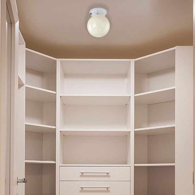 Design House Millbridge Globe 6 Inch Diameter Indoor Ceiling Light Fixture with Pull Chain, for Bedroom, Hallway, Closet & Dining Room, Opal Glass, White, 510040 | Dimmable, Ceiling Mount, Traditional, Steel, Lighting, 510040
