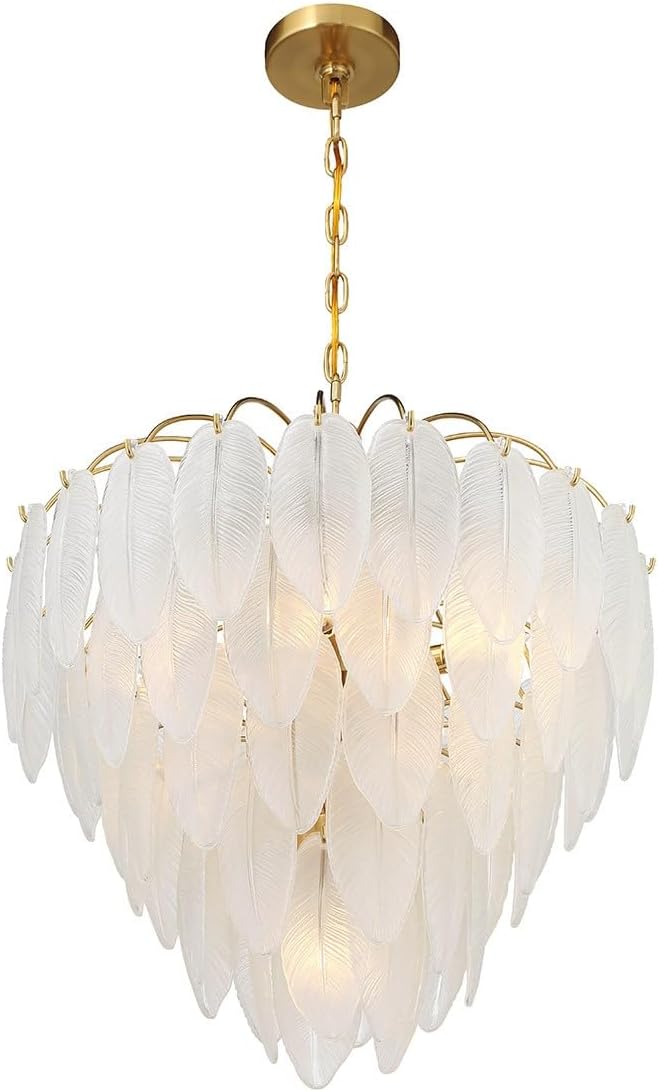 Savoy House 1-3508-6-322 Boa Breegan Jane Designed Mid-Century Bohemian Clear Frosted Glass Feather Chandelier, 6-Light 360 Total Watts, 24" H x 22" W, Warm Brass