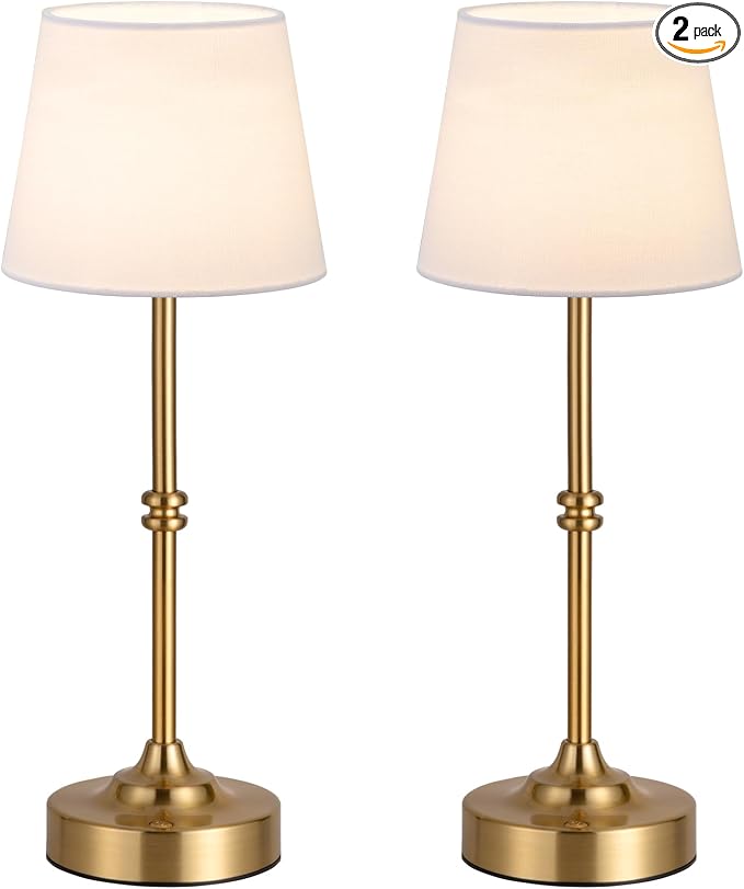 Kakanuo Rechargeable Cordless Table Lamp Gold - 2 Pack Brass 4000mAh Battery Operated Lamp, 3000K Warm Light, Touch Control Stepless Dimming, for Bedside, Dining Table, Home Decor