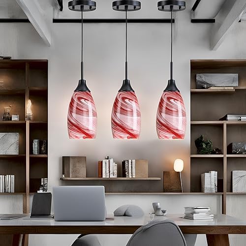 Viinew Mini Glass Pendant Light,Burgundy Marble Glass Hanging Light | 4.72" with Handblown Glass Oval Chadelier,1-Pack Glass Ceiling Pendant Light for Dining Room Kitchen Cafe Foyer