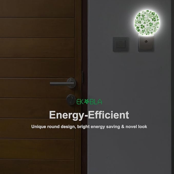 EKOBLA St. Patrick's Day Night Light, Green Clover Shamrock Lucky Leaf Night Lights Plug Into Wall with Dusk to Dawn Sensor, 0.5W LED Lamp