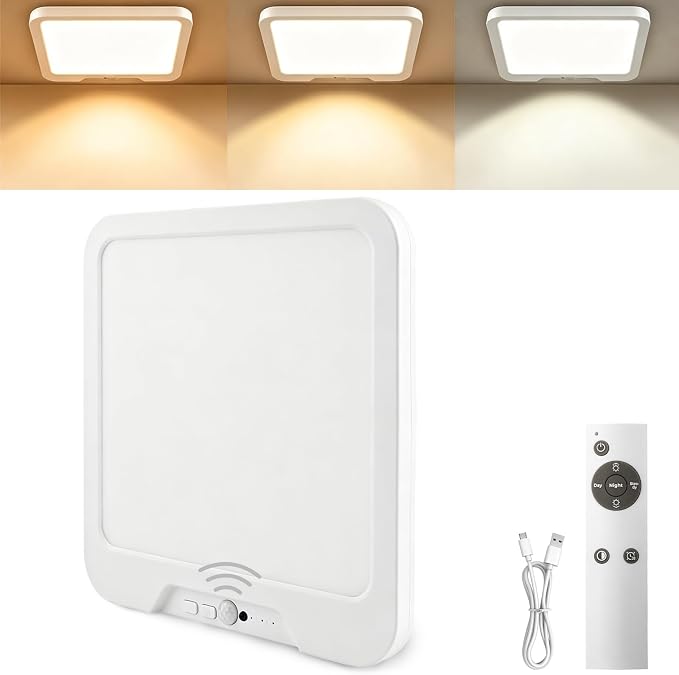 Rechargeable Motion Sensor Ceiling Light Wireless Closet Light with Remote | 3 Color Dimmable Magnetic Ceiling Lights for Pantry Shed Hallway Porch Garage Stairs