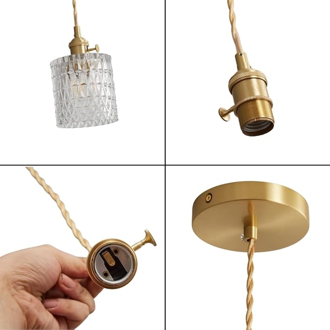 Mini Pendant Light Fixture - Brass Hanging Lamp for Kitchen Island, Bedroom, Entryway, Hallway