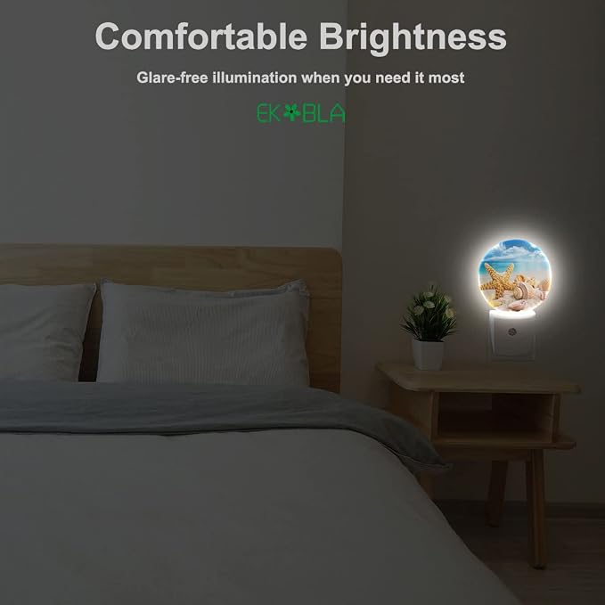 EKOBLA Beach Night Light, Starfish and Seashell Coastal Night Lights Plug Into Wall with Dusk to Dawn Sensor for Men Women