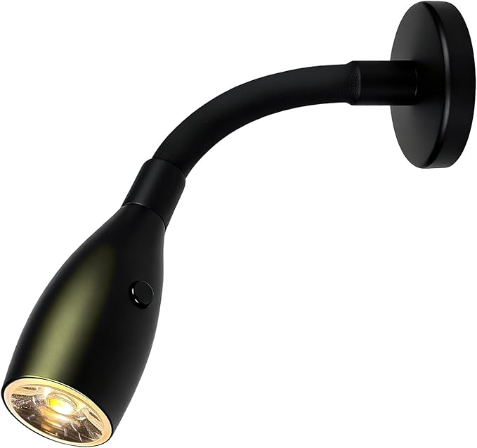 THALASSA Black RV 12V Flexible Gooseneck Reading Light Red Night Light Mode for Map, Camper Van Wall Sconce for 10V-30V System of Caravan Motorhome Trailer