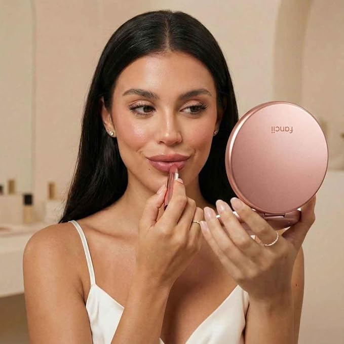 Fancii LED Lighted Travel Makeup Mirror, 1x/10x Magnification - Daylight LED, Compact, Portable, Large 5" Wide Illuminated Folding Mirror - Lumi (Rose Gold)