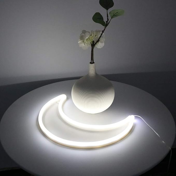 LED Cool White Moon Neon Sign Light, Battery or USB Powered 5V Cute Decor | Art Decorative Night Lights Rome Decorations for Girls, Window, Wall, Home, Bedroom, Office, Dorm, Party, Wedding, Birthday