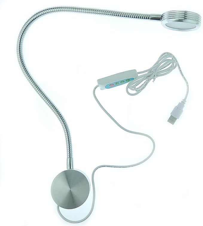 QUANS 3 Color Changeable 10 Level Dimmable Flexible Gooseneck Wall Mount Mounted Bedside Reading LED Light Lamp with USB Port Silver
