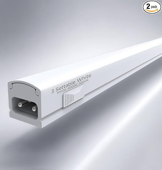 Under Cabinet Lighting Plug in, Dimmable 3CCT 3000/4000/5000K AC120V Super Bright Ultra Slim Linkable LED Counter Lights for Kitchen, Shelf, Closet, Cupboard, White 12 inch 2Pack