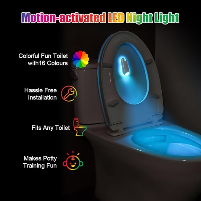 Toilet Night Lights 2 Pack, Motion Sensor 16 Colors Changing Bowl Inside Toilet Light for Bathroom Decor, Rechargeable Smart Night Lamp, Funny Ideal Gifts for Kids Teen Boys Girls Men Women