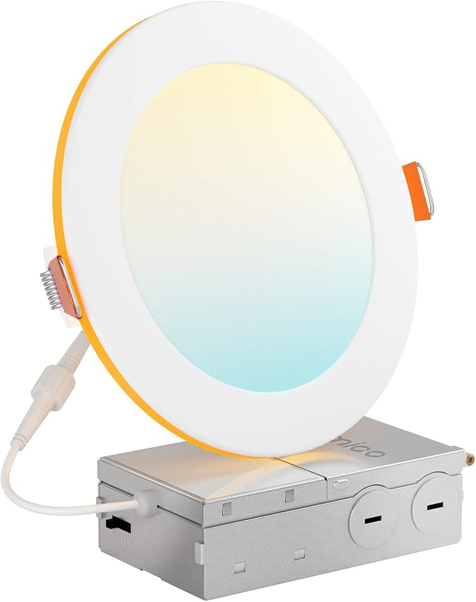Amico 1 Pack 6 Inch LED Recessed Light with Night Light | Ultra-Thin Ceiling Light, 100%-5%Dimmable, No Flicker, 2700K-5000K, with J-Box, Canless Wafer Downlight, 12W=110W, IC/ETL/FCC