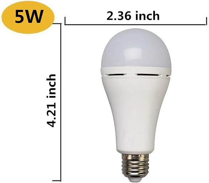 Emergency LED Light Bulb 5W 6500K Daylight, Portable & Rechargeable with Battery Backup, Ideal for Power Outages, Hurricanes, Home, and Camping, 40W Equivalent with Hook Switch,4-Pack