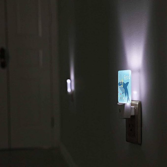 LED Night Light,Funny Cartoon Shark Kids LED Night Light Plug into Wall with Dusk to Dawn Light Sensor White Energy Efficient Nightlight for Bedroom Bathroom Hallway Living Room Kitchen