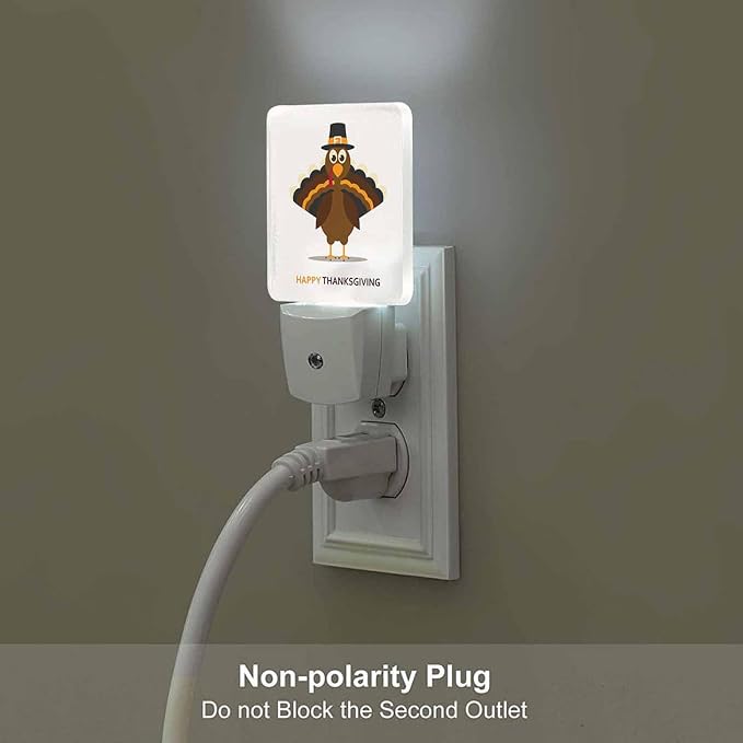 LED Night Light Plug into Wall with Dusk to Dawn Light Sensor White Energy Efficient Cartoon Thanksgiving Turkey Nightlight for Bedroom Bathroom Hallway Living Room Kitchen