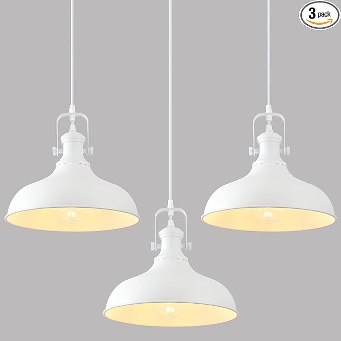 White Pendant Light, Modern Farmhouse Pendant Lights Kitchen Island, 11.41" Kitchen Pendant Lighting Over Island, Ceiling Hanging Light Fixture for Kitchen, Dining Room, 3 Pack