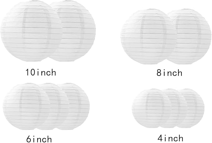 Paper Lanterns Decorations,Paper Hanging Decorations Ball Lanterns Lamps for Birthday Parties, Bridal Showers, Baby Showers, Wedding（10 Pcs,4 in/6 in/8 in/10 in,White）