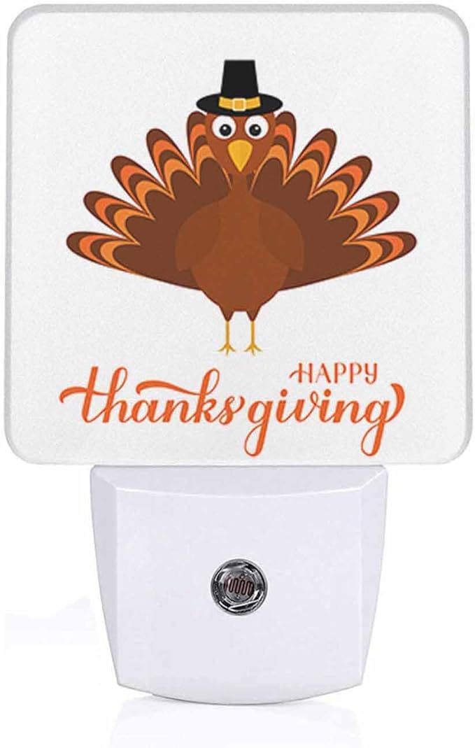 LED Night Light Plug into Wall with Dusk to Dawn Light Sensor White Energy Efficient Happy Turkey Cute Cartoon Nightlight for Bedroom Bathroom Hallway Living Room Kitchen