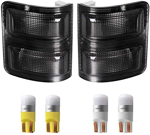 HERCOO Smoke Side Mirror Marker Lights Lens w/LED Compatible with 2008-2016 F250 F350 F450 Super Duty Turn Signal Aftermarket Replacement, Qty: 2, Amber & White