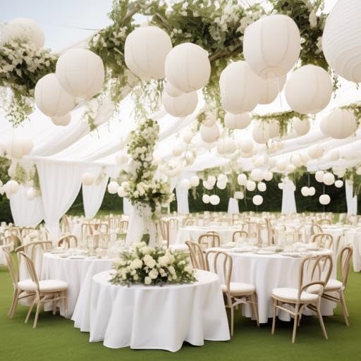 Pack of 6 Round Paper Lantern Lamp Paper Lanterns Party Decorations (White, 20"/50CM)