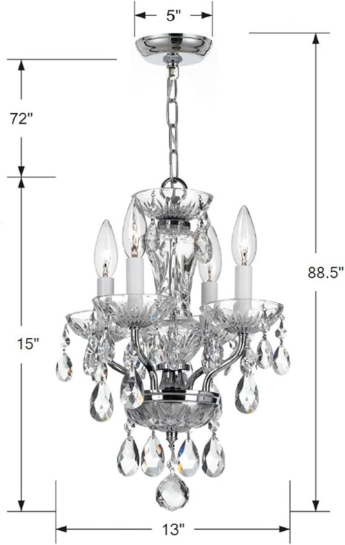 Crystorama Traditional Crystal 4 Light Strass Crystal Polished Chrome Mini Chandelier