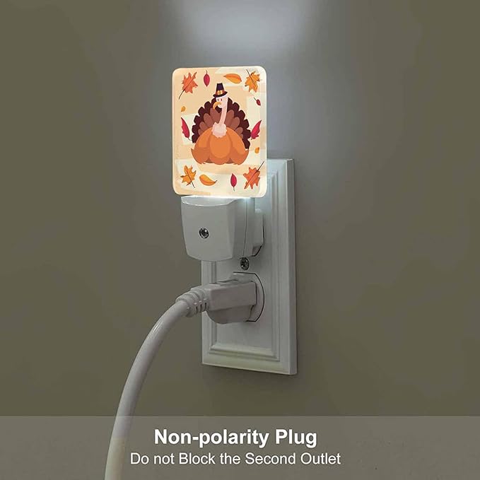LED Night Light Plug into Wall with Dusk to Dawn Light Sensor White Energy Efficient Thanksgiving Holliday Turkey Pumpkin Leaves Nightlight for Bedroom Bathroom Hallway Living Room Kitchen