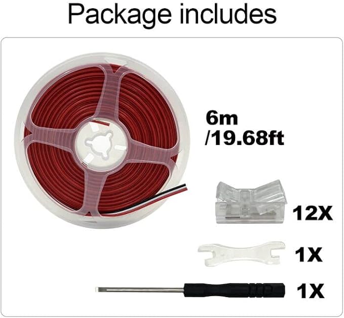 HAMRVL 12 Packs 3 Pin Led Light Connectors for WS2812B WS2811 RGB Led Strip 10mm, Solderless Transparent LED Strip to Wire Connector with 19.68Ft Extension Connection Cable 22 AWG (3 Pin, 10 mm)