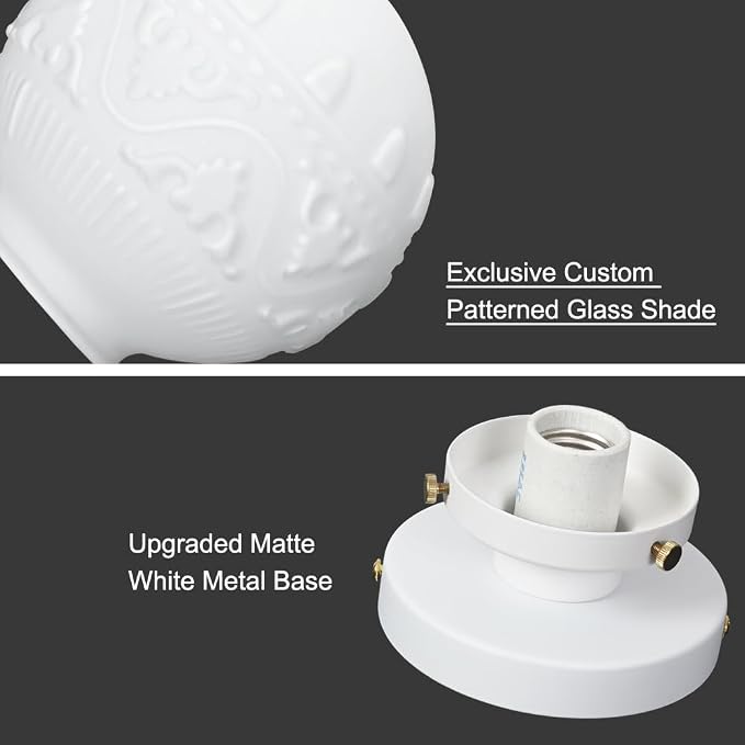 Semi Flush Mount Ceiling Light, White Hallway Light Fixture, Vintage Ceiling Lighting Fixture with Milky Glass, Globe Glass Close to Ceiling Light, Indoor Hanging Lighting for Bedroom Kitchen Porch