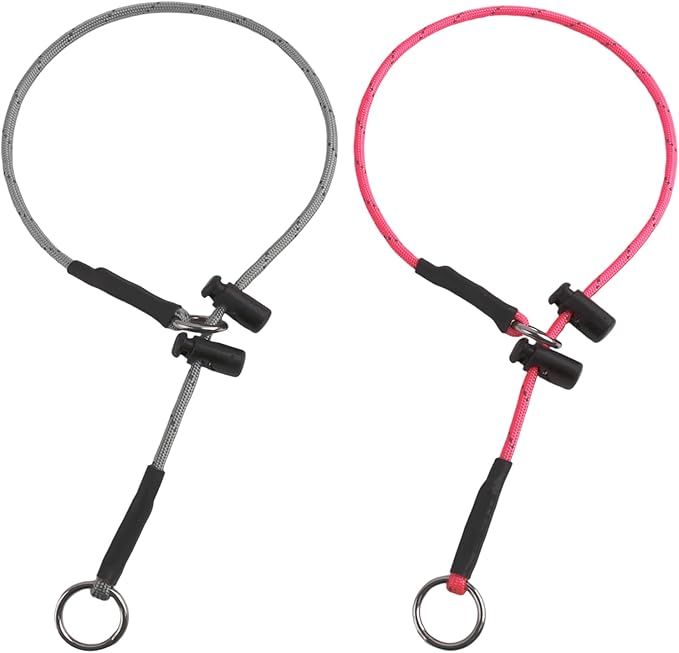18" Dog Slip Collar – 5/32" Paracord Rope Dog Collar with Spring-Loaded Stopper & Stainless Steel O-Ring, Reflective for Low-Light Visibility (Pink & Light Gray)