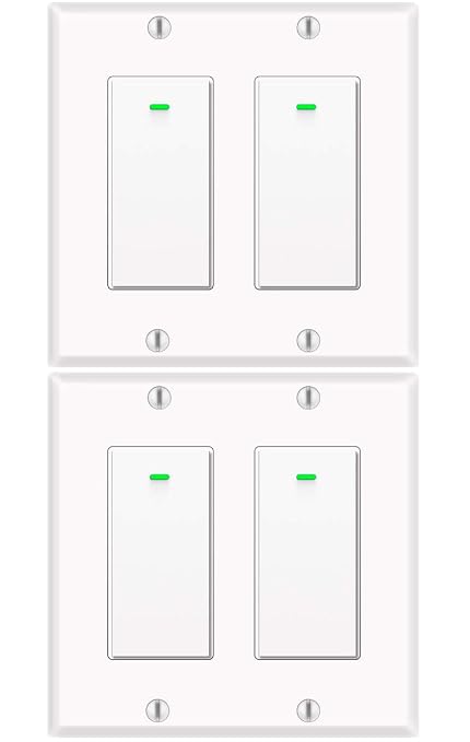 Micmi Smart light switch 2gang, Works with Alexa, Compatible with Google Assistant, No Hub Required, Smart Home WiFi Wireless, Suit for 1/2/3/4 Gang Switch Box, Neutral Wire Required, White 4pack
