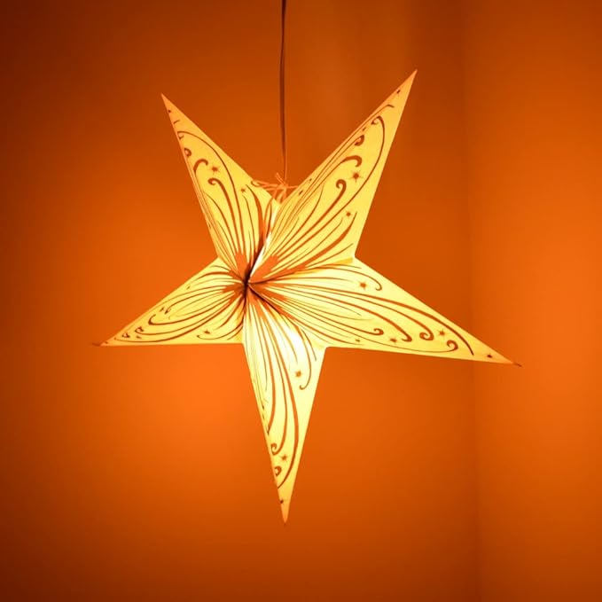 Swirl Power Paper Star Lantern with 12 Foot Power Cord Included, 24" W x 24" H x 10" D, Electric