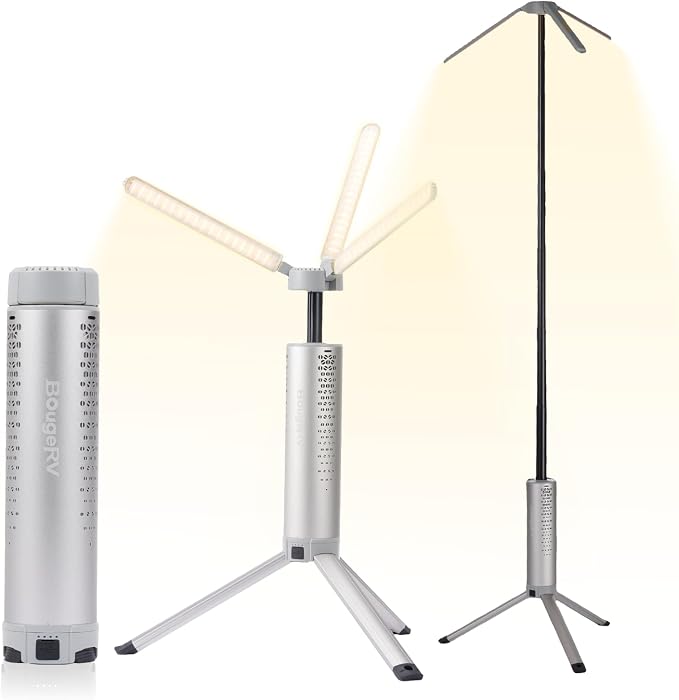 BougeRV Telescopic Camping Light T1, 15600mAh Rechargeable Lantern, Silver | 5.5 ft Adjustable Height, 1000x3 Lumens, 8-102H Runtime, 270°/180° Rotation, 3 Color Modes, Honeycomb Cutout Design, Outdoor