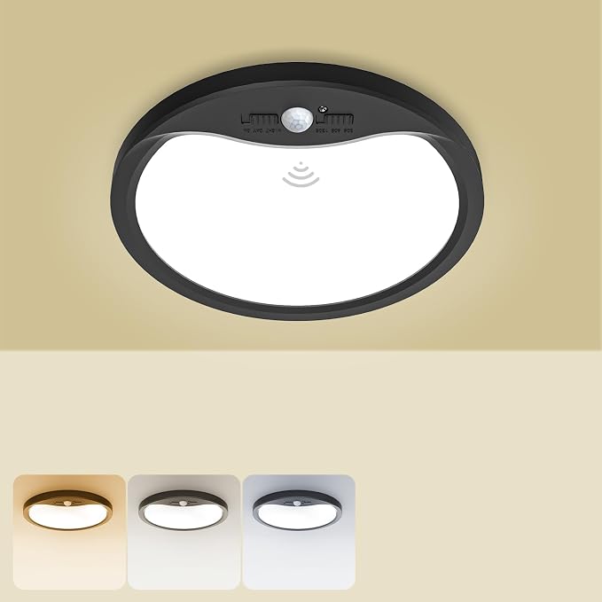 zemty 7inch Small Motion Sensor Ceiling Lights Wired, 15W 1500lm 3CCT/3 Mode/30-120s Timer, Bright Black LED Flush Mount Light Fixture Motion Activated for Closet Pantry Hallways Stairwells Garage
