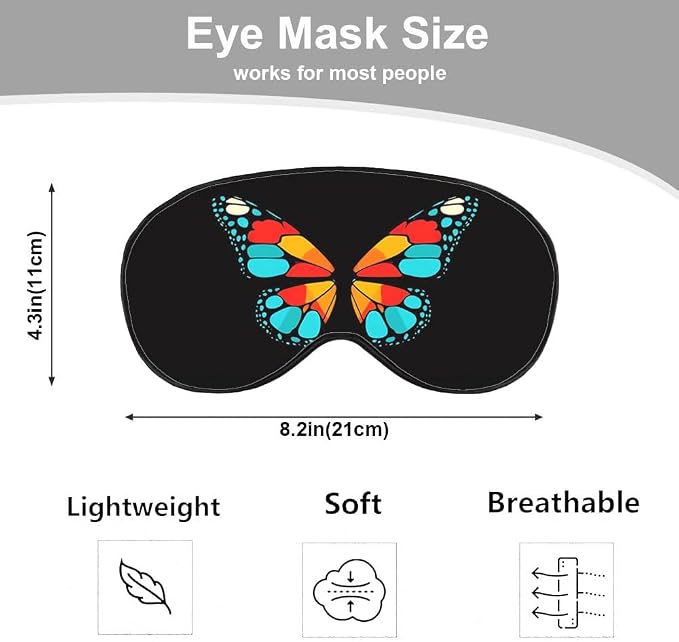 Red Blue Yellow Butterfly Silk Eye Mask Sleep Mask Exquisite Mysterious Butterfly Black Eye Mask with Adjustable Strap Lightweight for Women Work Travel Night Sleep