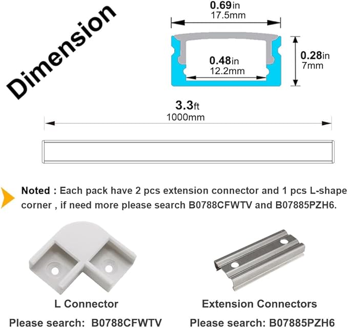 hunhun 10-Pack 3.3ft/1Meter U Shape LED Aluminum Channel System with Milky Cover, End Caps and Mounting Clips, Aluminum Profile for LED Strip Light Installations, Very Easy Installation
