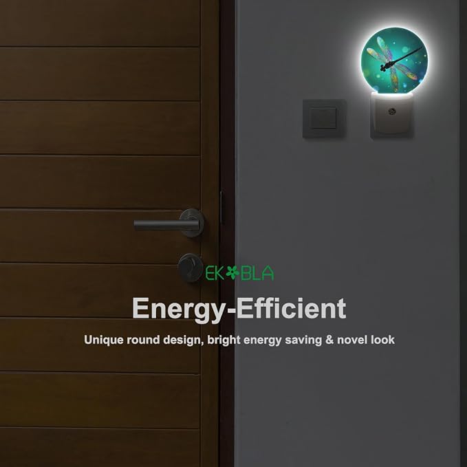 EKOBLA Dragonfly Night Light, Fantasy Green Dragonfly Night Lights Plug Into Wall with Dusk to Dawn Light Sensors for Bedroom, Bathroom, Hallway, Kitchen