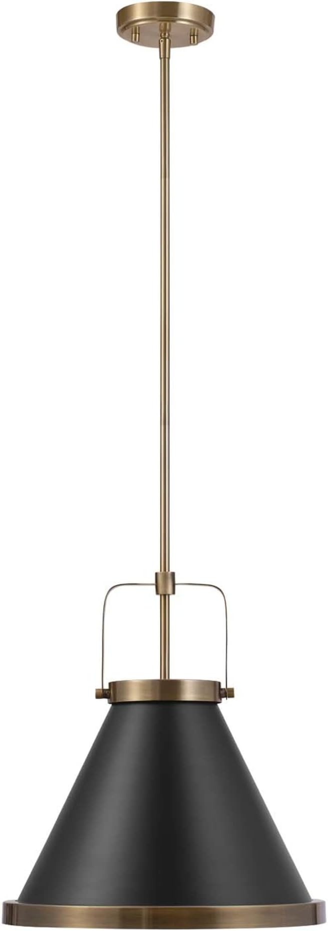 GLOBE Electric x Novogratz 65844 1-Light Pendant Light Fixture, Matte Black, Brass Accents, Living Room Pendant Light, Dining Room Fixture, Kitchen Island Lighting, Hanging Lights for Bedroom