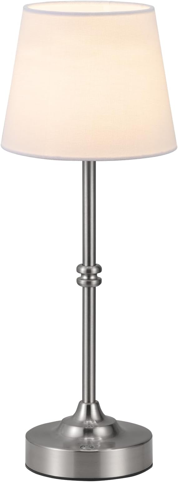 Kakanuo Rechargeable Cordless Table Lamp Silver - 1 Pack 4000mAh Battery Operated Lamp, 3000K Warm Light, Touch Control Stepless Dimming, for Bedside, Dining Table, Home Decor