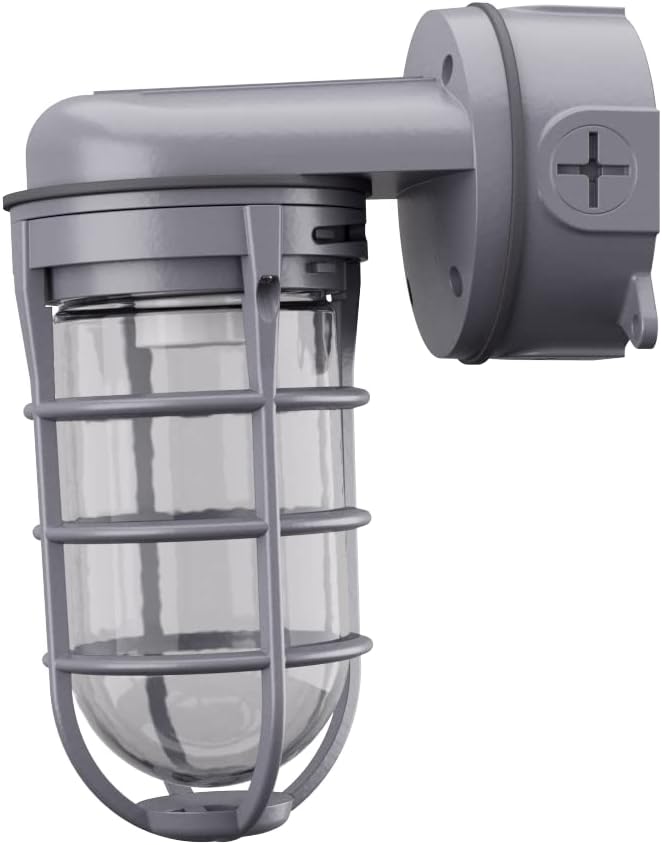 Lithonia Lighting Incandescent Vapor Tight Jelly Jar Light 150W 120V Grey | Utility Wall Lamp, Industrial Style Wall Light for Indoor and Outdoor Use, Includes Junction Box (VW150I M12)