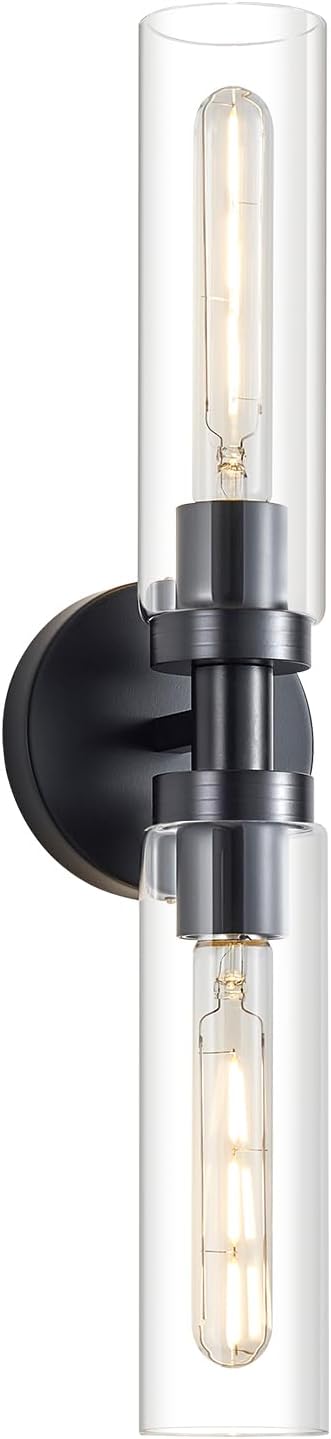 Lanhall 2-Light Black Bathroom Light Fixtures Over Mirror Modern Farmhouse Vanity Light Wall Lighting with Clear Glass Shade for Bathroom, Bedroom, Hallway, Cabinet