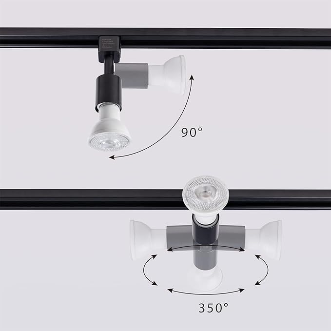 mirrea J Type Track Lighting Head to E26 Medium Screw Base Adapter Light Direction Adjustable Pack of 3 (Black)