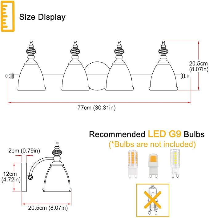 Brushed Antigue Brass Bathroom Light Fixtures 4 Lights, Antique Brass Vanity Light, Vanity Light Over Mirror, Vintage Bathroom Light with Clear Flower Glass, Lights for Wall Interior Hallway