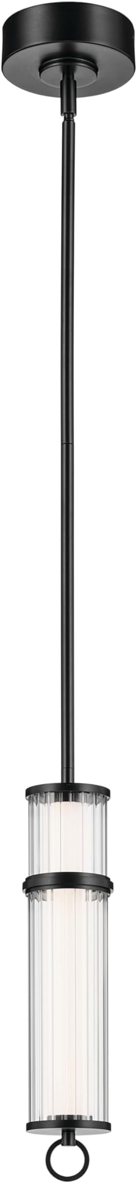 Kichler Riven LED 1-Light Pendant with Clear Fluted Glass in Black, Sloped Ceiling Compatible, for Kitchen or Dining Room (15.5" x 5"), 52755BKLED